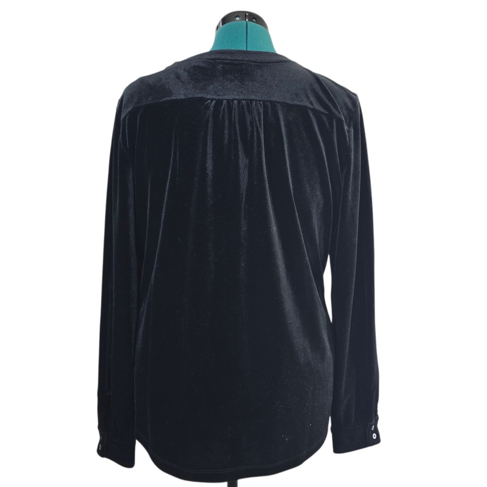 Lands' End‎ Cardigan Women L Black Velvet Poly Blend V-Neck Button Front Classic - Picture 3 of 10